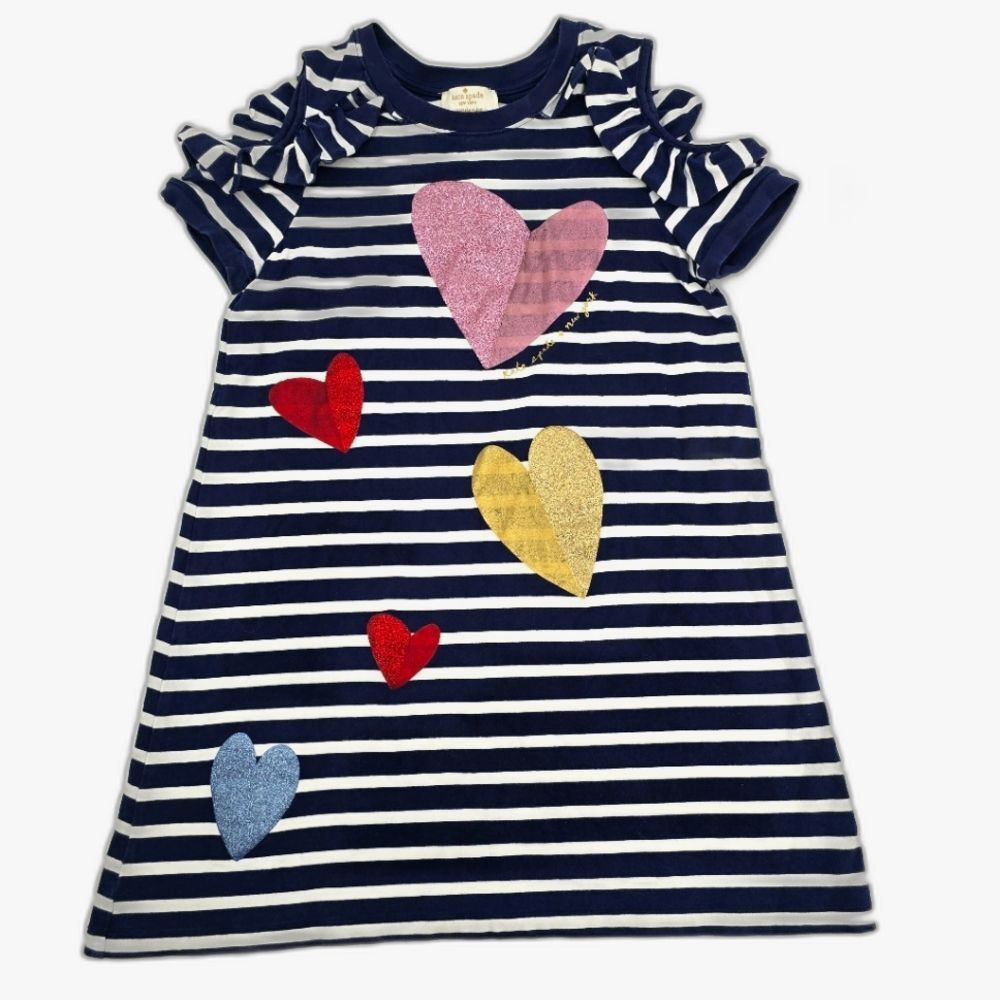 Kate Spade Navy Striped Cold Shoulder Dress with Heart Details Size 8